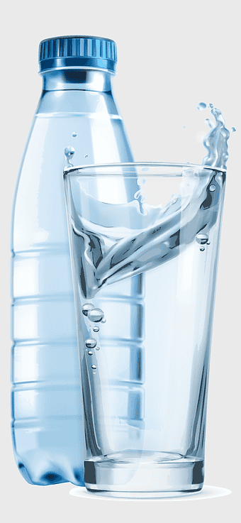 plastic water bottle, drinking water glass, water splash effect, purified water, eco-friendly hydration, beverage container, refreshing water pour