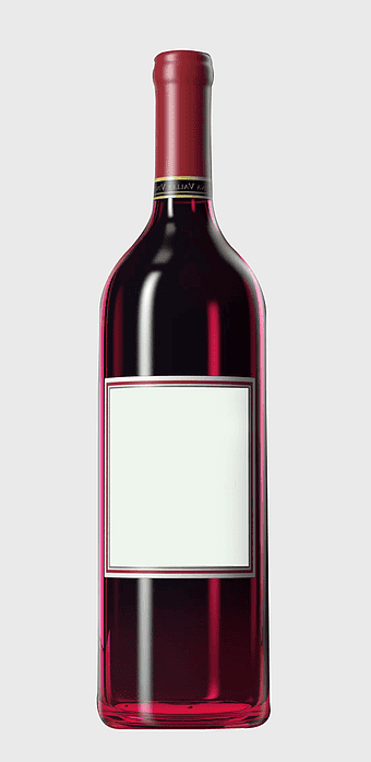 red wine bottle illustration, wine bottle design, magenta beverage bottle, glass bottle with label, premium wine packaging, elegant drinkware design, liquor container