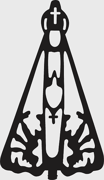 Our Lady of Aparecida sculpture, religious art Brazil, monochrome religious icon, medium-density fibreboard art, sacred figure silhouette, spiritual symbol design, black and white devotional art