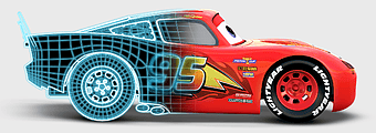 Lightning McQueen, Cars Pixar character, race car design, Disney animated vehicle, cartoon car illustration, Pixar movie icon, automotive art concept