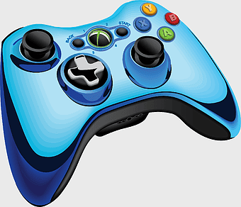 blue Xbox 360 controller, gamepad Joystick, electric blue game controllers, video game console accessory, gaming technology, interactive entertainment, console gaming peripherals