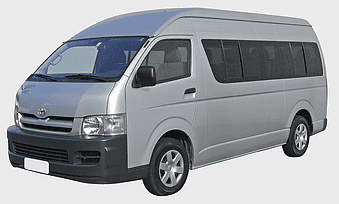 Toyota HiAce van, minibus taxi service, light commercial vehicle, passenger transport, urban transportation, vehicle rental service, compact van exterior