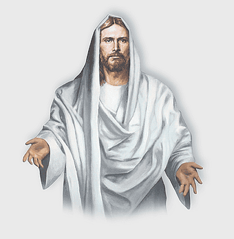 Jesus Christ illustration, depiction of Jesus Son of God, white robe and sleeve, religious iconography, divine figure art, spiritual leader, sacred art visuals