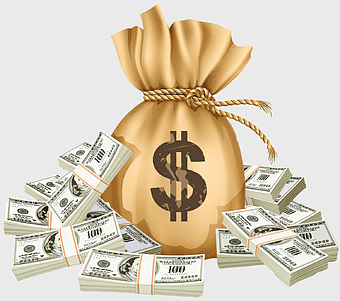 United States Dollar Banknote, money bag, cash stacks, United States one hundred-dollar bill, financial wealth, currency bundles, savings icon