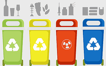 recycling bins illustration, waste sorting containers, plastic bag disposal, trash can segregation, sustainable waste management, eco-friendly recycling solutions, waste classification systems