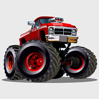 monster truck racing, radio-controlled car, automotive exterior design, bigfoot monster truck, off-road vehicle, toy truck illustration, cartoon car art
