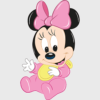 Minnie Mouse illustration, Minnie Mouse baby, pink bow cartoon, Disney character art, cute infant mouse, playful cartoon character, Easter-themed art