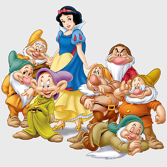 Snow White and the Seven Dwarfs, Disney Princess cartoon, Snow White fan art, Seven Dwarfs animation, classic fairy tale characters, enchanted forest scene, magical princess adventure
