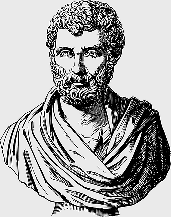 Herodotus black and white portrait, ancient Greek historian drawing, monochrome historical figure, beard and moustache bust, classical art illustration, historical monochrome artwork, ancient civilization figure
