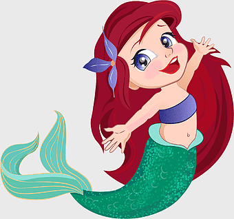 disney ariel mermaid, cartoon mermaid character, red-haired mermaid, blue-eyed mermaid, underwater fantasy, princess of the sea, animated ocean creature, png