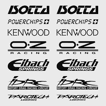 Honda motorcycle decals, monochrome car logos, sports car tuning symbols, Japanese domestic market brands, racing decals, automotive branding stickers, performance car logos