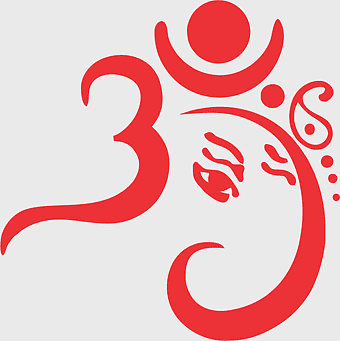 Ganesha Om Namah Shivaya, Hindu deity symbol, red spiritual logo, Ganesh Chaturthi celebration, sacred mantra art, divine meditation icon, spiritual wall decor