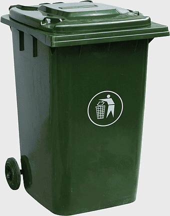 recycling bin with wheels, green waste collection container, plastic trash can, waste management symbols, eco-friendly disposal solutions, waste collection icons, recycling