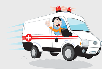 emergency vehicle response, ambulance driving animation, medical transport service, compact van emergency services, cartoon ambulance illustration, paramedic vehicle graphic, rescue vehicle design