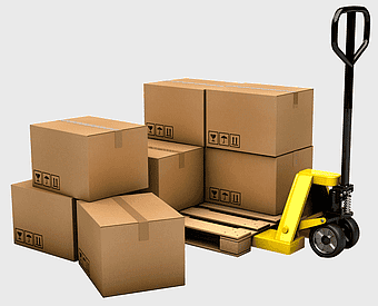 warehouse logistics boxes, cardboard cargo packaging, pallet jack handling, package delivery service, supply chain management, inventory control system, warehouse storage solutions