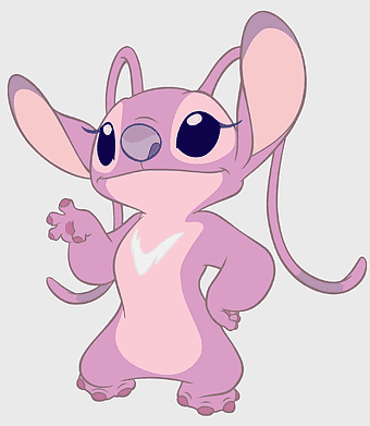 Angel Lilo and Stitch illustration, purple cartoon character, Lilo & Stitch series, Disney Channel fantasy, cute alien creature, whimsical animated art, playful extraterrestrial design