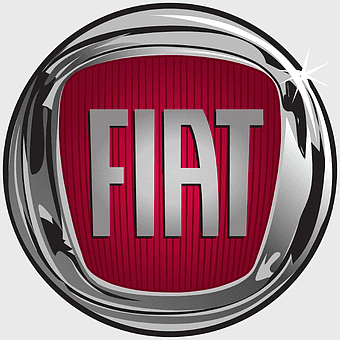 Fiat Doblò emblem, Fiat logo automotive, red Fiat badge, Fiat Chrysler Automobiles symbol, Italian car brand logo, vehicle manufacturer insignia, automotive industry iconography