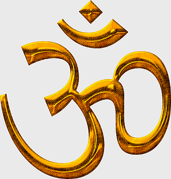 Om calligraphy, Hindu symbol, Devanagari text, yellow gemstone, spiritual iconography, sacred geometry, divine representation