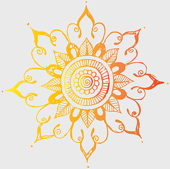 yellow mandala illustration, Indian cultural symbols, ganesha iconography, symmetry in art, sacred geometry designs, spiritual art motifs, traditional Indian patterns