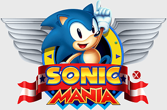 Sonic Mania logo, Sonic the Hedgehog character, computer game branding, fictional character design, retro gaming art, classic video game graphics, iconic video game characters