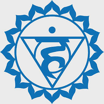 blue chakra symbol illustration, Vishuddha chakra line art, spiritual energy diagram, symmetrical reiki symbol, chakra healing icon, sacred geometry art, chakra meditation graphic
