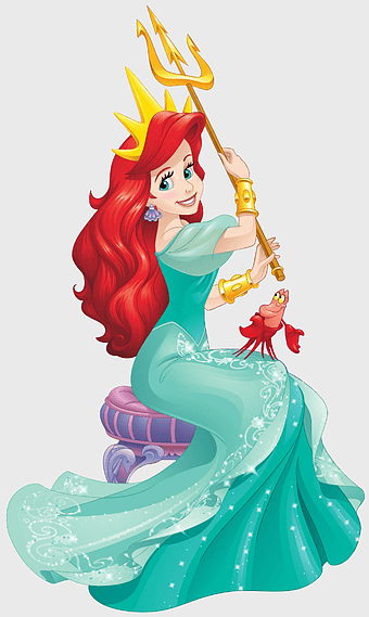 Disney Princess Ariel, Little Mermaid character, Ariel with trident, cartoon mermaid princess, fantasy ocean theme, underwater princess art, royal mermaid costume