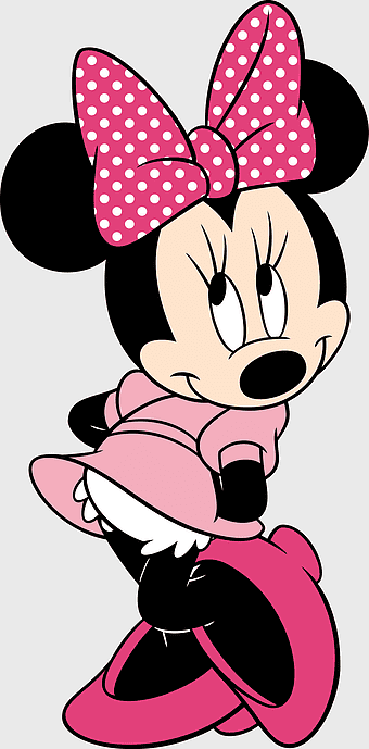 Minnie Mouse illustration, Disney cartoon character, pink polka dot bow, Minnie Mouse shoes, classic Disney art, whimsical mouse design, playful cartoon mouse