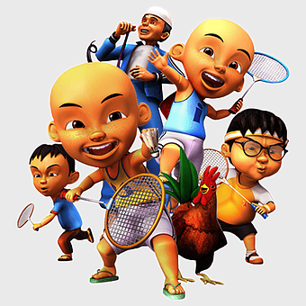 Upin and Ipin characters, BoBoiBoy animation, boss baby cartoon, recreation activities, children's entertainment, animated series characters, playful cartoon scenes