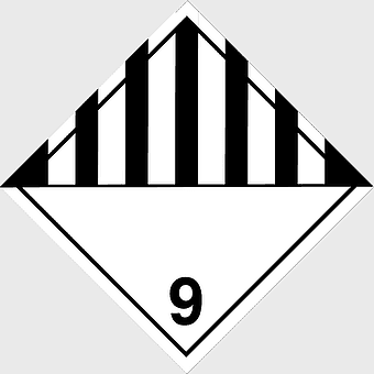 HAZMAT Class 9 label, UN number transport symbol, black and white warning placard, dangerous goods regulations, hazardous materials sign, safety transport icon, industrial warning emblem