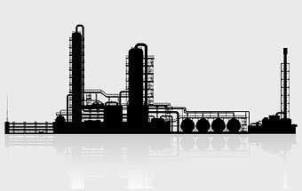 oil refinery silhouette, monochrome industrial plant, chemical factory skyline, petroleum production facility, industrial architecture, energy production site, chemical processing plant