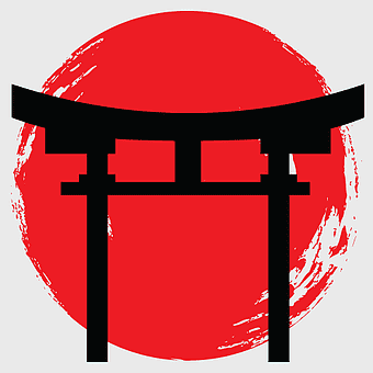 Shinto shrine illustration, Japanese temple art, red torii gate, Culture of Japan Koi, traditional Japanese architecture, spiritual Japanese landmarks, sacred temple