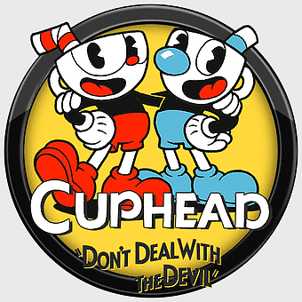Cuphead logo, MDHR Studios cartoon, run and gun video game, Cuphead characters, retro gaming art, classic animation style, indie game design