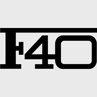 Ferrari F40 logo, black and white car decal, automotive design symbol, 2018 Ferrari 488 Gtb emblem, classic sports car branding, high-performance vehicle logo, luxury auto sticker design