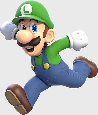 Luigi character, Super Mario Bros game, video game mascot, Luigi running pose, Nintendo gaming icon, cartoon plumber character, 3D animation art
