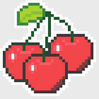 cherry pixel art, 8bit fruit illustration, rescue the prince cherry, red cherry pixel, retro gaming art, pixelated food, vintage pixel graphics