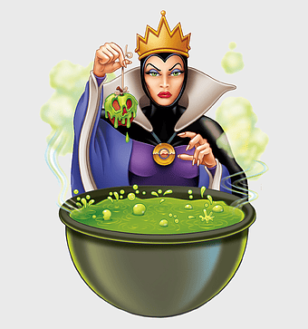 Snow White Evil Queen, Disney villain characters, Snow White and the Seven Dwarfs illustration, Disney Princess villain poster, magical potion art, fairy tale villain, classic Disney art