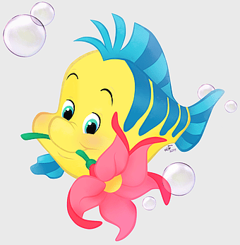 Flounder Little Mermaid illustration, cartoon fish character, Ariel's friend Flounder, fantasy ocean creature, underwater adventure art, colorful marine life, playful sea creature design