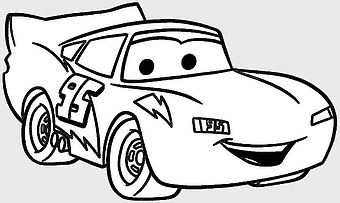 Lightning McQueen coloring page, Cars 2 line art, monochrome vehicle illustration, Disney Pixar character, cartoon car design, black and white drawing, race car sketch