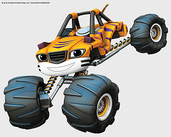 yellow monster truck illustration, Darington Wall decal, blaze and the monster machines, large wheels, cartoon vehicle design, kids room decor, animated car art