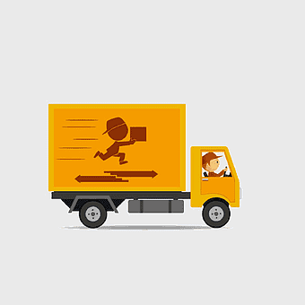 cartoon delivery truck, yellow express van, cartoon freight transport, delivery vehicle, cartoon logistics illustration, commercial delivery service, animated truck driver