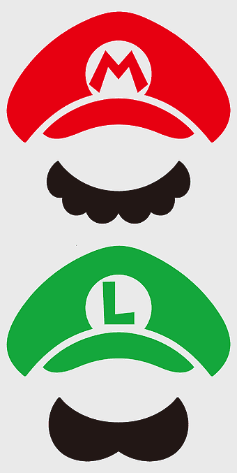 Mario and Luigi hats, Super Mario Bros logo, Mario Luigi illustration, simple Super Mario features, Nintendo gaming characters, iconic video game symbols, classic Mario and Luigi design