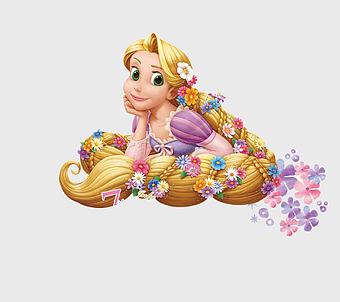 Rapunzel cartoon character, Tangled Disney Princess, Rapunzel figurine, Walt Disney Animation Studios, princess party decorations, floral princess art, animated princess illustration