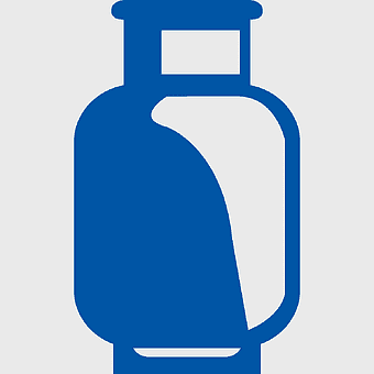 Propane tank icon, LPG storage symbol, blue gas cylinder graphic, petroleum gas logo, industrial fuel tank illustration, energy storage container, hazardous materials depiction