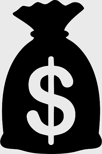 money bag icon, dollar sign symbol, black and white finance image, investment savings graphic, cash bag illustration, financial assets visual, currency storage iconography