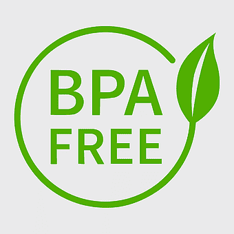 BPA Free logo, green leaf symbol, plastic-free branding, circle text design, eco-friendly packaging, safe water bottles, non-toxic materials
