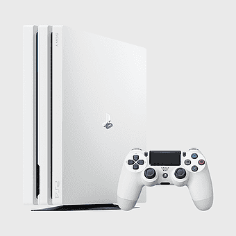 Sony PlayStation 4 Pro, white gaming console, video game controller, multimedia entertainment system, gaming technology, console gaming accessories, home entertainment setup