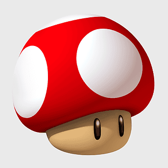 Super Mushroom, Super Mario Bros, Nintendo video game, Mario Series, Mushroom power-up, Mario character art, gaming icon illustration