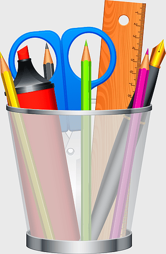 pencil, scissors, ruler, writing implement, stationery set, office tools, school supplies