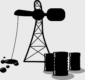 oil well illustration, monochrome petroleum industry, black and white barrel of oil, oil spill graphic, fossil fuel extraction, energy production diagram, crude oil storage