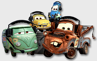 Tow Mater, Luigi Cars, Pixar animation, Walt Disney Cars, cartoon vehicle characters, animated car movie, tow truck buddy